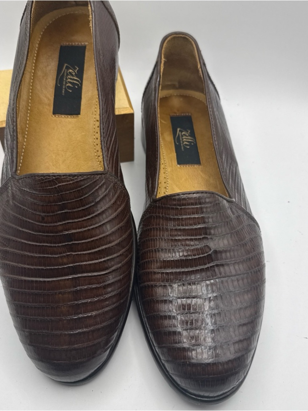 Zelli Brown Croc-Embossed Lizard Loafers